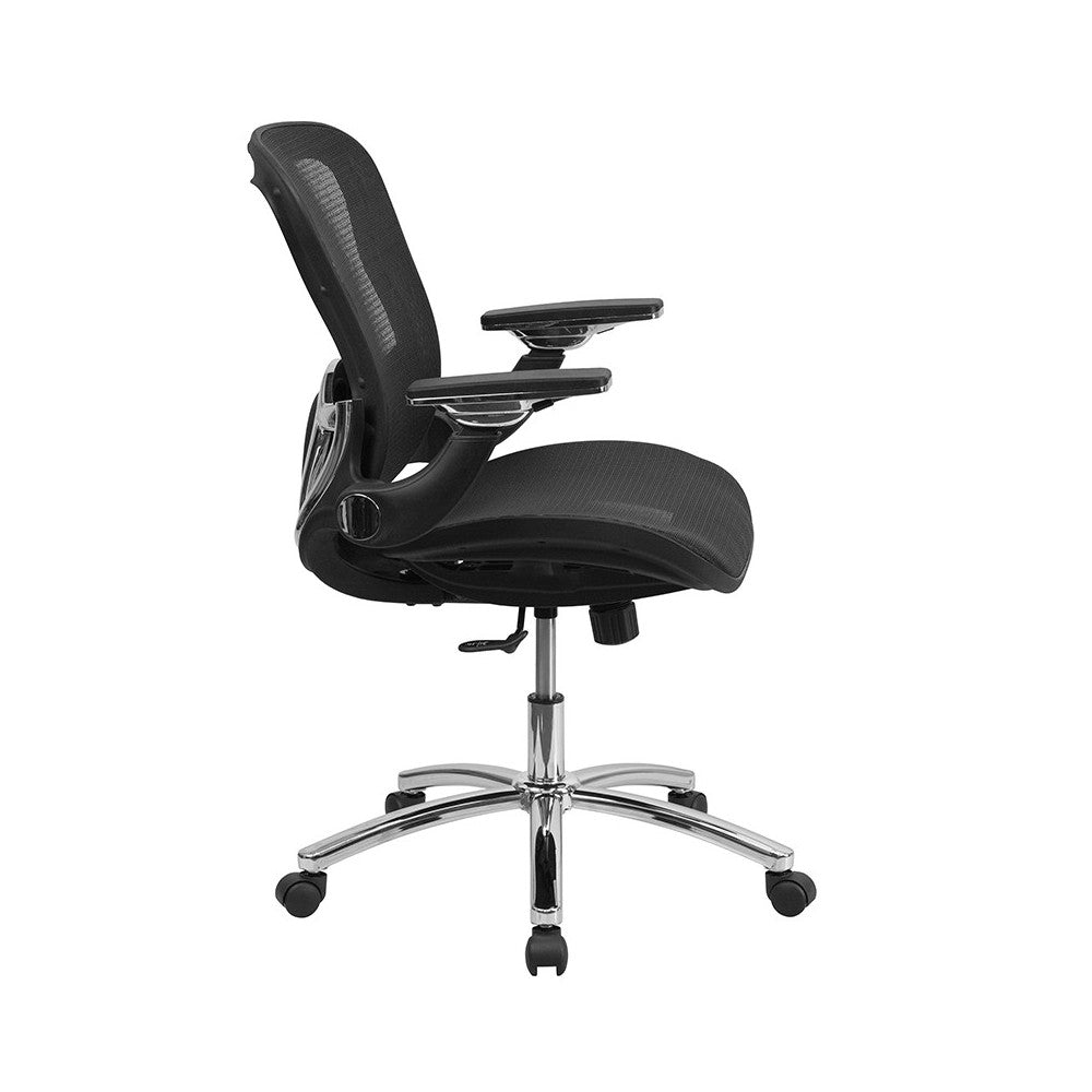 Mid-Back Transparent Black Mesh Executive Swivel Ergonomic Office Chair with Synchro-Tilt & Height Adjustable Flip-Up Arms