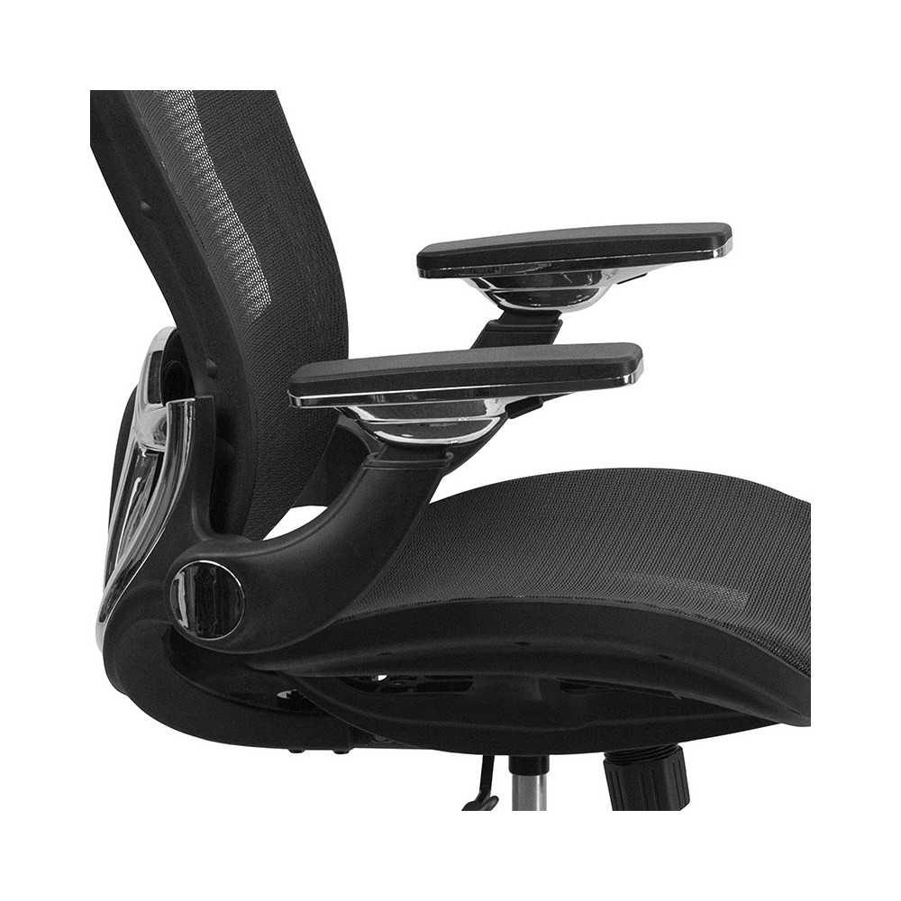 Mid-Back Transparent Black Mesh Executive Swivel Ergonomic Office Chair with Synchro-Tilt & Height Adjustable Flip-Up Arms