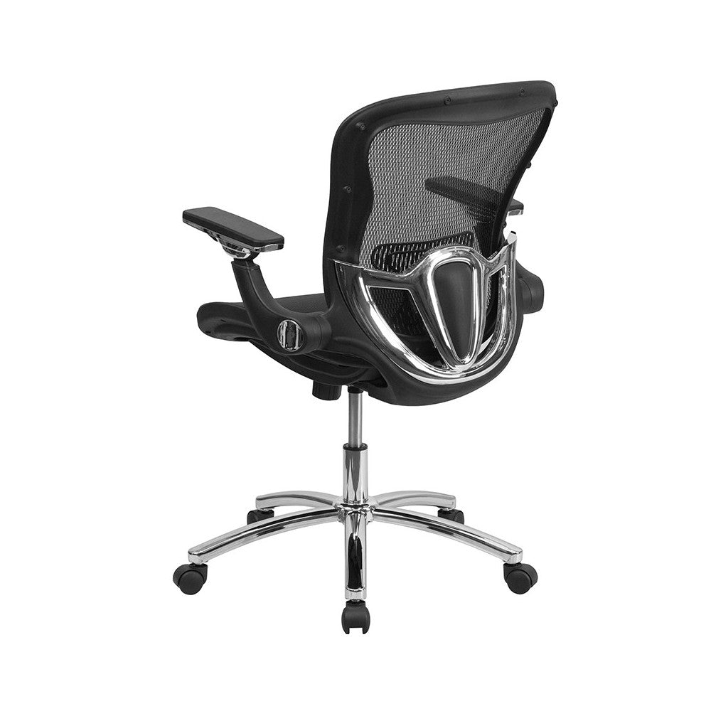 Mid-Back Transparent Black Mesh Executive Swivel Ergonomic Office Chair with Synchro-Tilt & Height Adjustable Flip-Up Arms