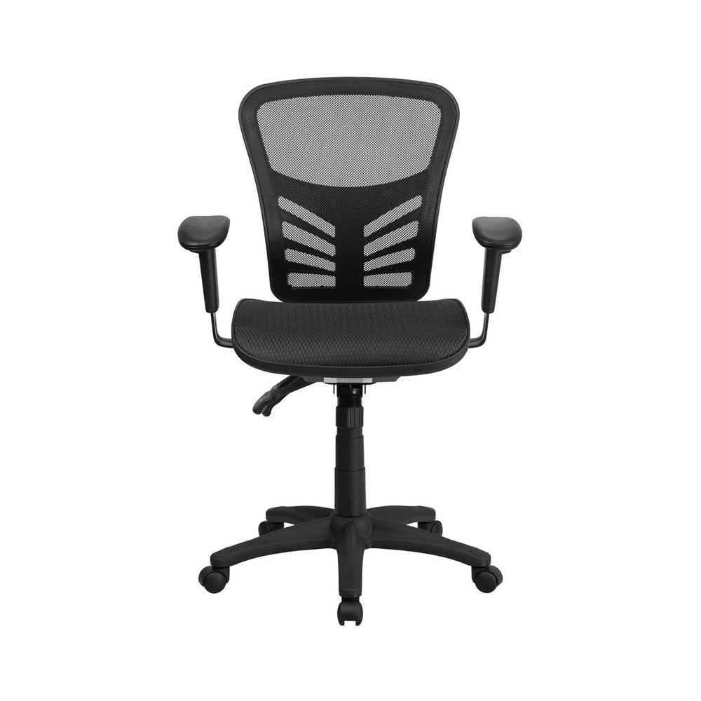 Mid-Back Transparent Black Mesh Multifunction Executive Swivel Ergonomic Office Chair with Adjustable Arms