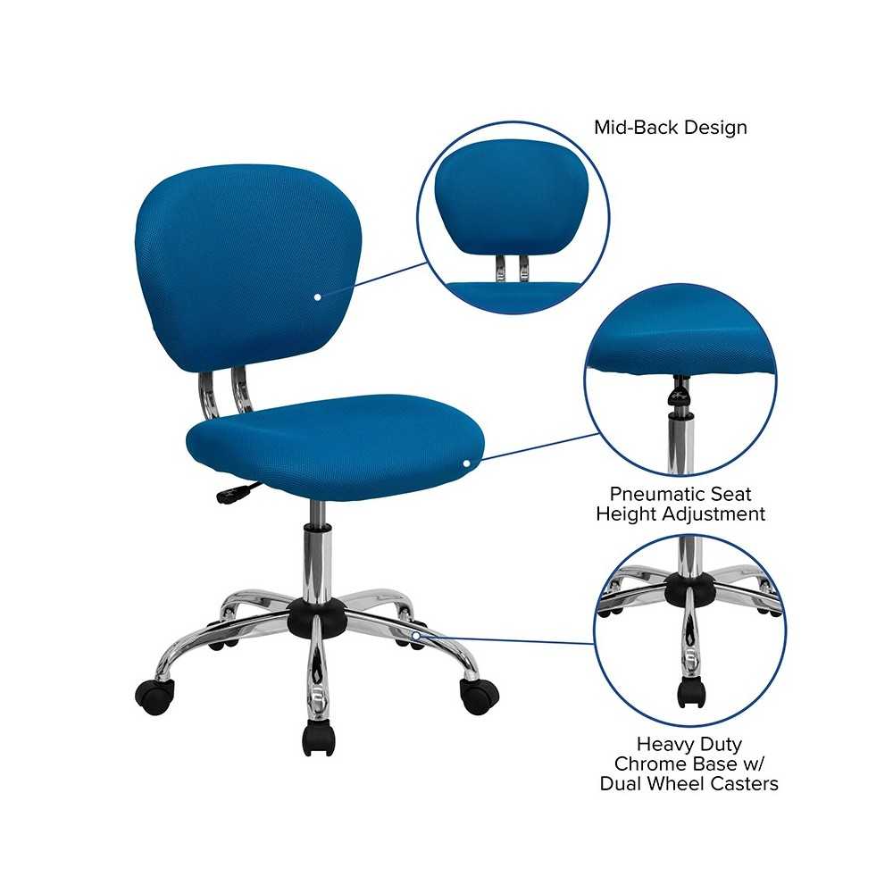 Mid-Back Turquoise Mesh Padded Swivel Task Office Chair with Chrome Base
