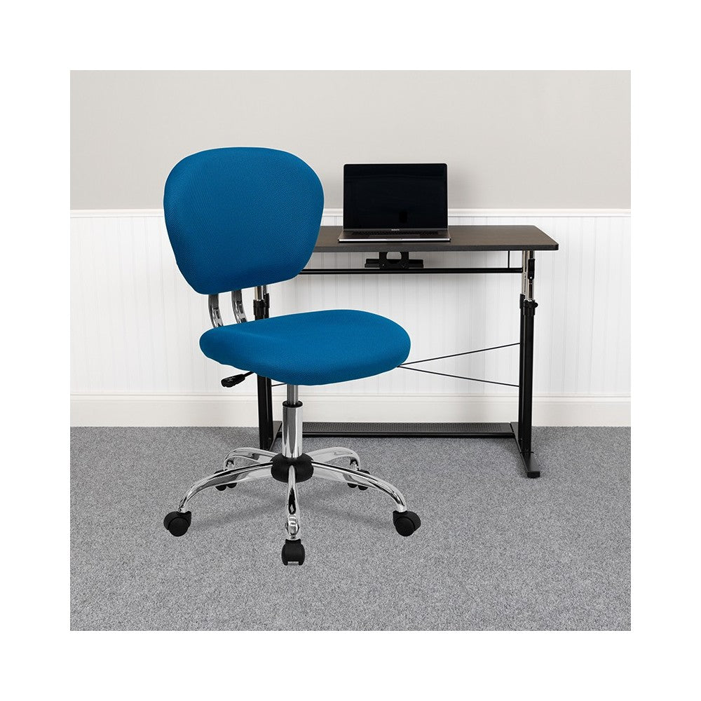 Mid-Back Turquoise Mesh Padded Swivel Task Office Chair with Chrome Base