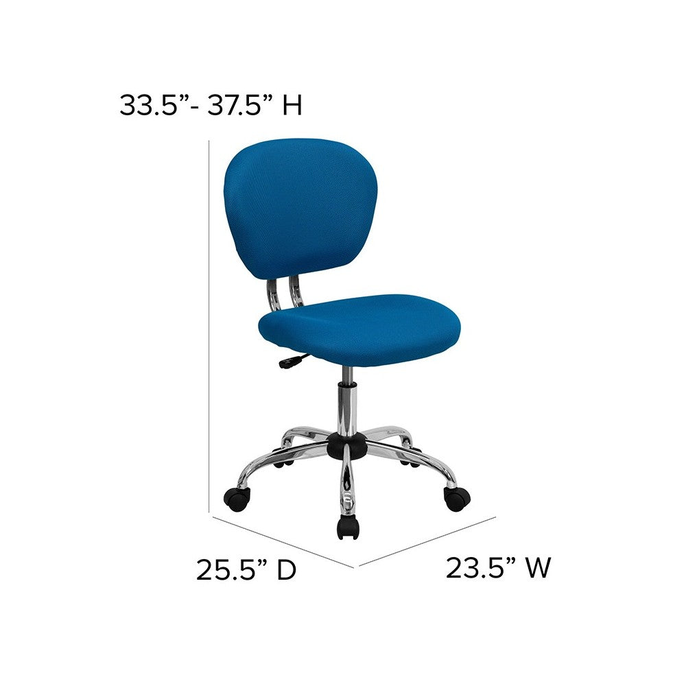 Mid-Back Turquoise Mesh Padded Swivel Task Office Chair with Chrome Base