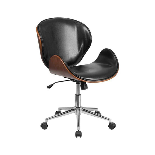 Mid-Back Walnut Wood Conference Office Chair in Black LeatherSoft