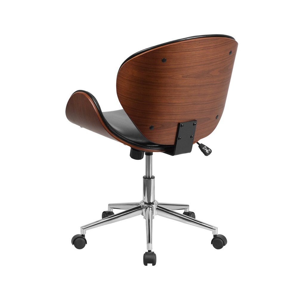 Mid-Back Walnut Wood Conference Office Chair in Black LeatherSoft