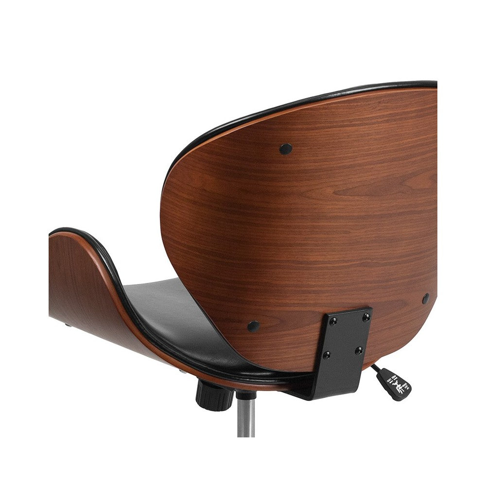 Mid-Back Walnut Wood Conference Office Chair in Black LeatherSoft