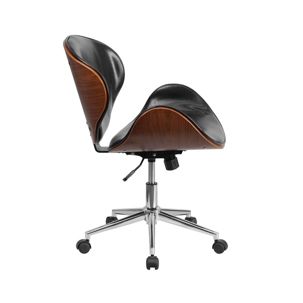 Mid-Back Walnut Wood Conference Office Chair in Black LeatherSoft