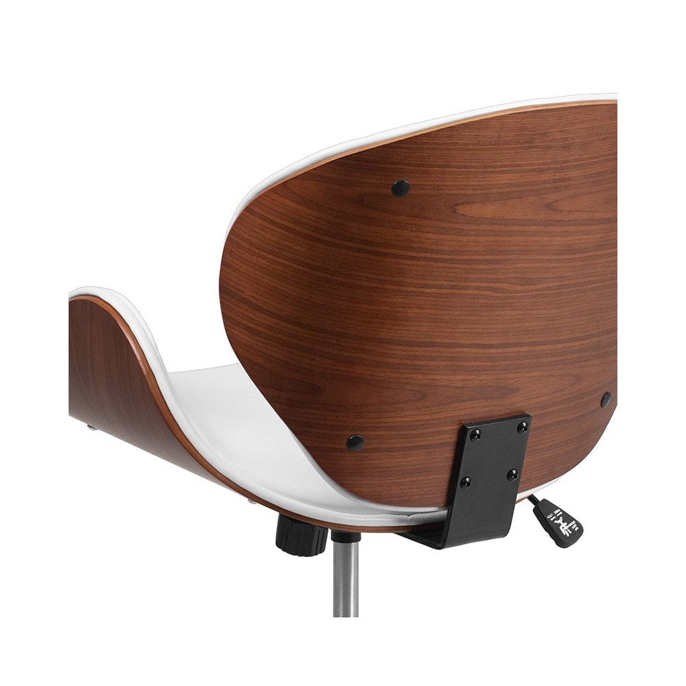 Mid-Back Walnut Wood Conference Office Chair in White LeatherSoft