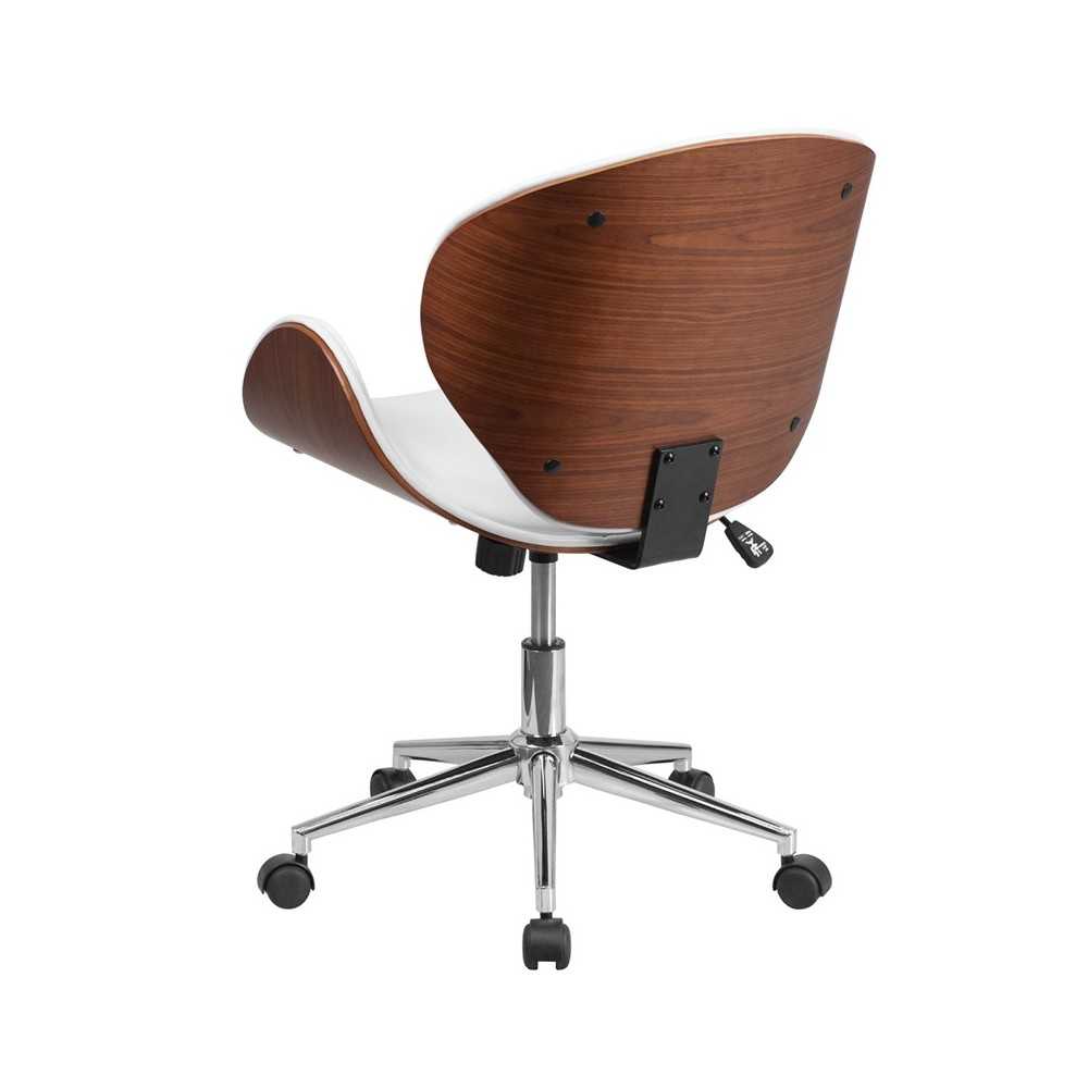 Mid-Back Walnut Wood Conference Office Chair in White LeatherSoft