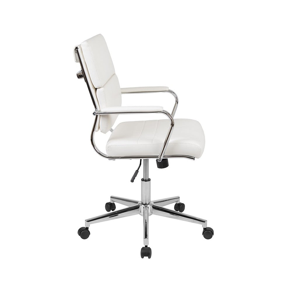 Mid-Back White LeatherSoft Contemporary Panel Executive Swivel Office Chair