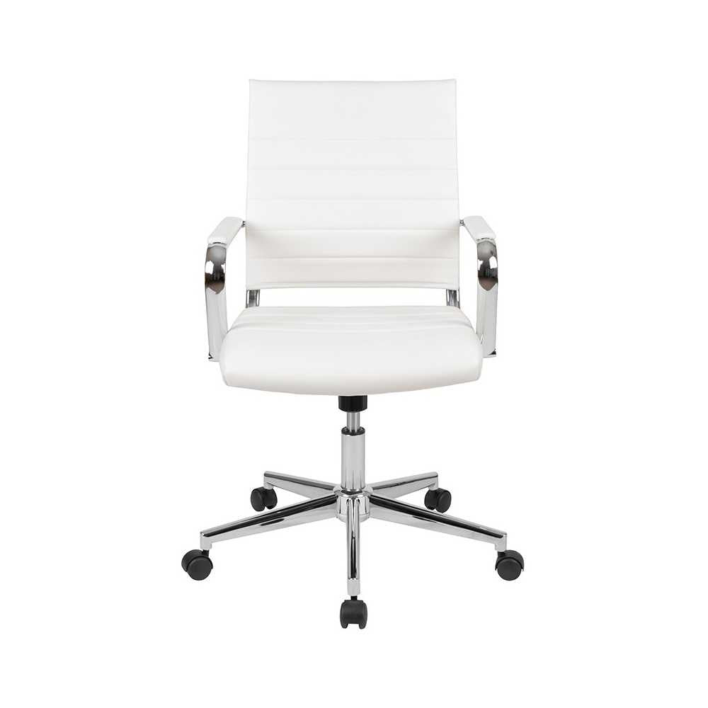 Mid-Back White LeatherSoft Contemporary Ribbed Executive Swivel Office Chair