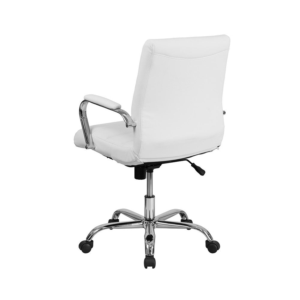 Mid-Back White LeatherSoft Executive Swivel Office Chair with Chrome Base and Arms