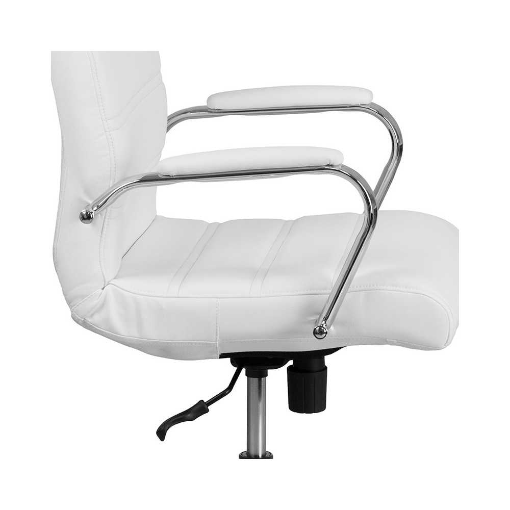 Mid-Back White LeatherSoft Executive Swivel Office Chair with Chrome Base and Arms