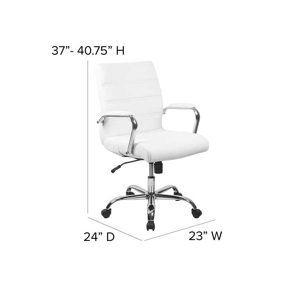 Mid-Back White LeatherSoft Executive Swivel Office Chair with Chrome Base and Arms