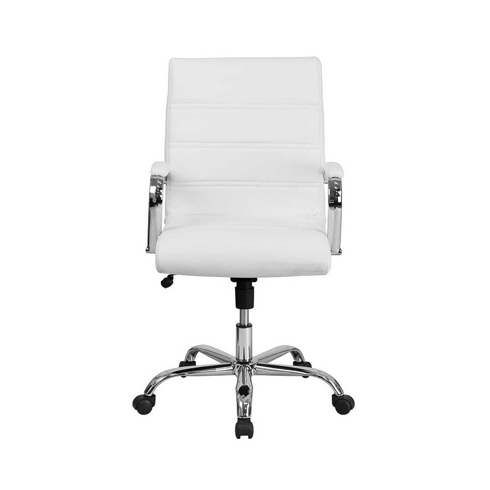 Mid-Back White LeatherSoft Executive Swivel Office Chair with Chrome Base and Arms