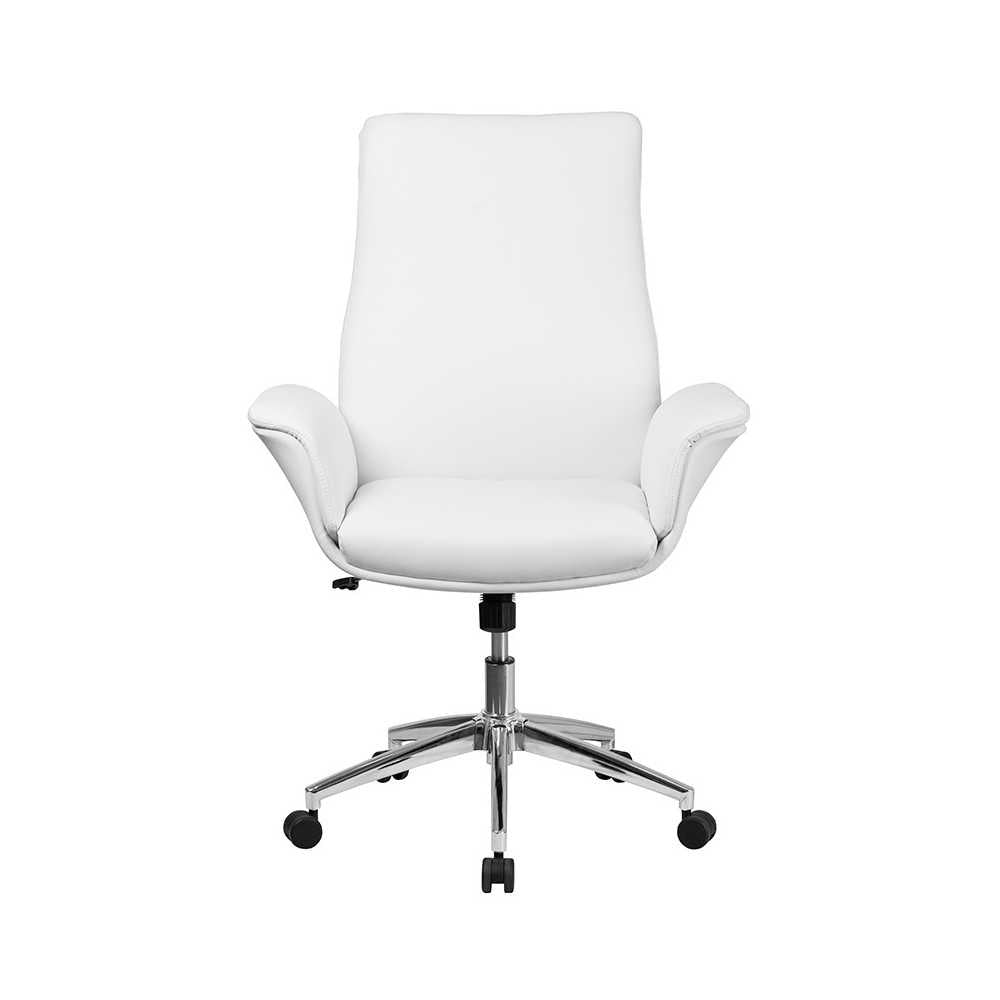 Mid-Back White LeatherSoft Executive Swivel Office Chair with Flared Arms