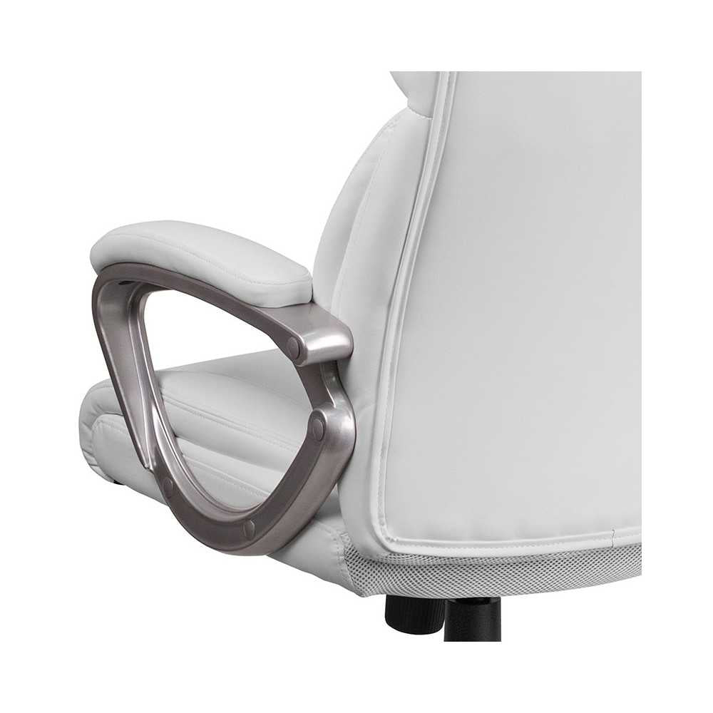 Mid-Back White LeatherSoft Executive Swivel Office Chair with Padded Arms