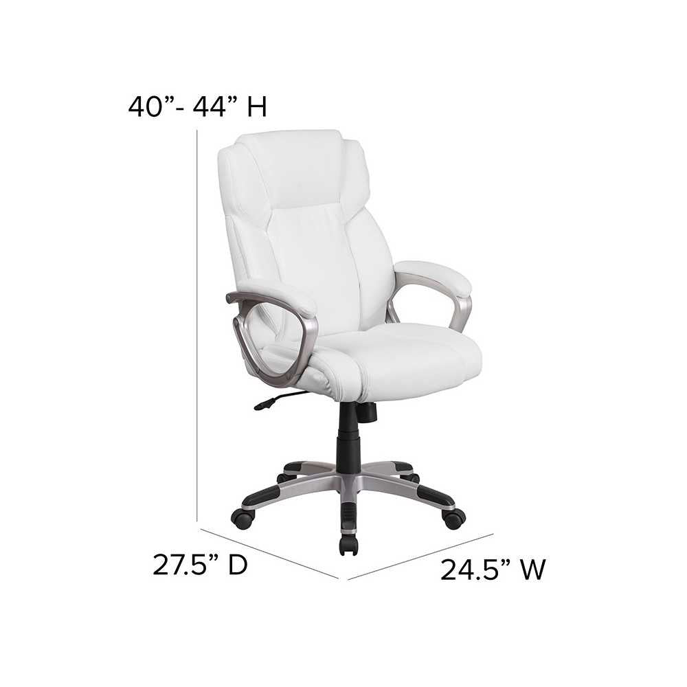 Mid-Back White LeatherSoft Executive Swivel Office Chair with Padded Arms