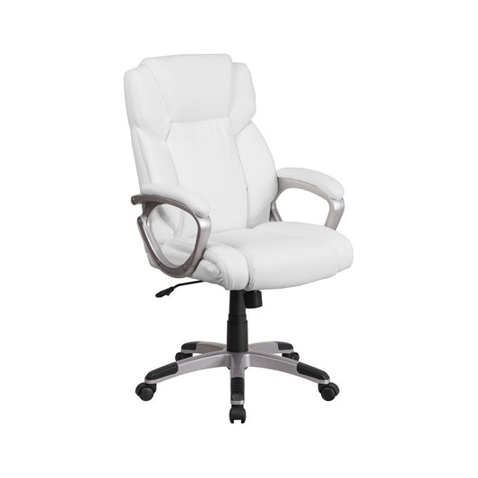Mid-Back White LeatherSoft Executive Swivel Office Chair with Padded Arms