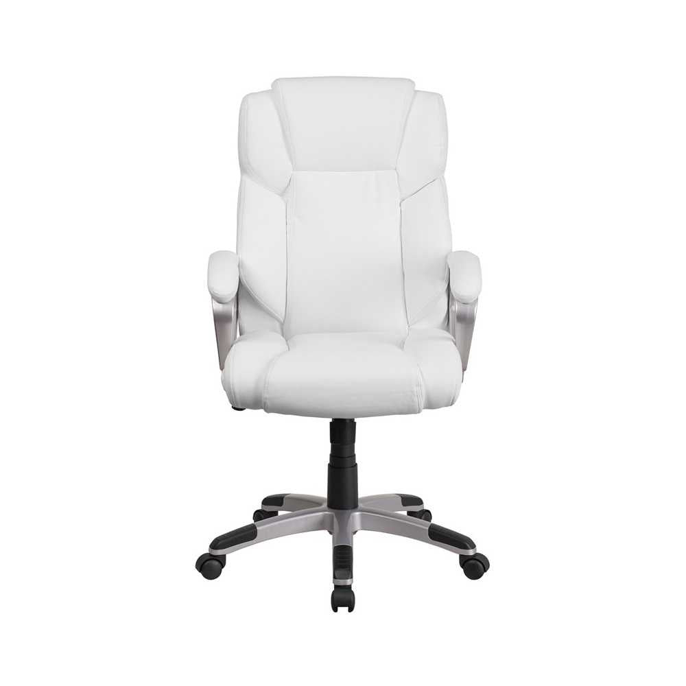 Mid-Back White LeatherSoft Executive Swivel Office Chair with Padded Arms