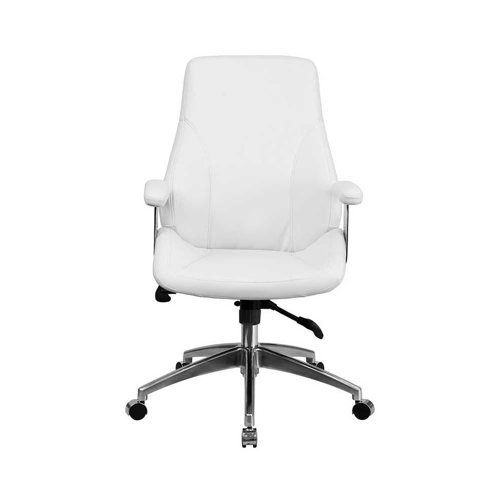 Mid-Back White LeatherSoft Smooth Upholstered Executive Swivel Office Chair with Arms