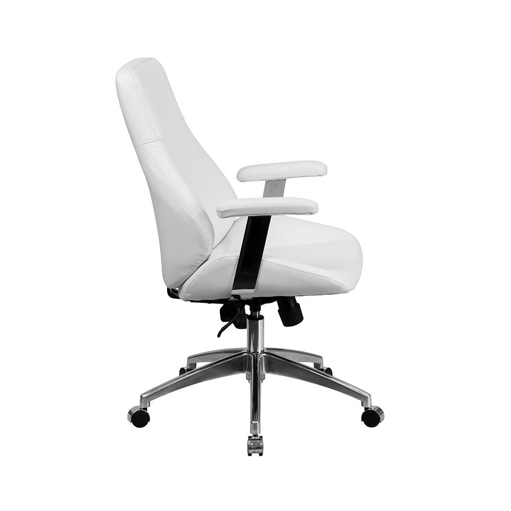 Mid-Back White LeatherSoft Smooth Upholstered Executive Swivel Office Chair with Arms
