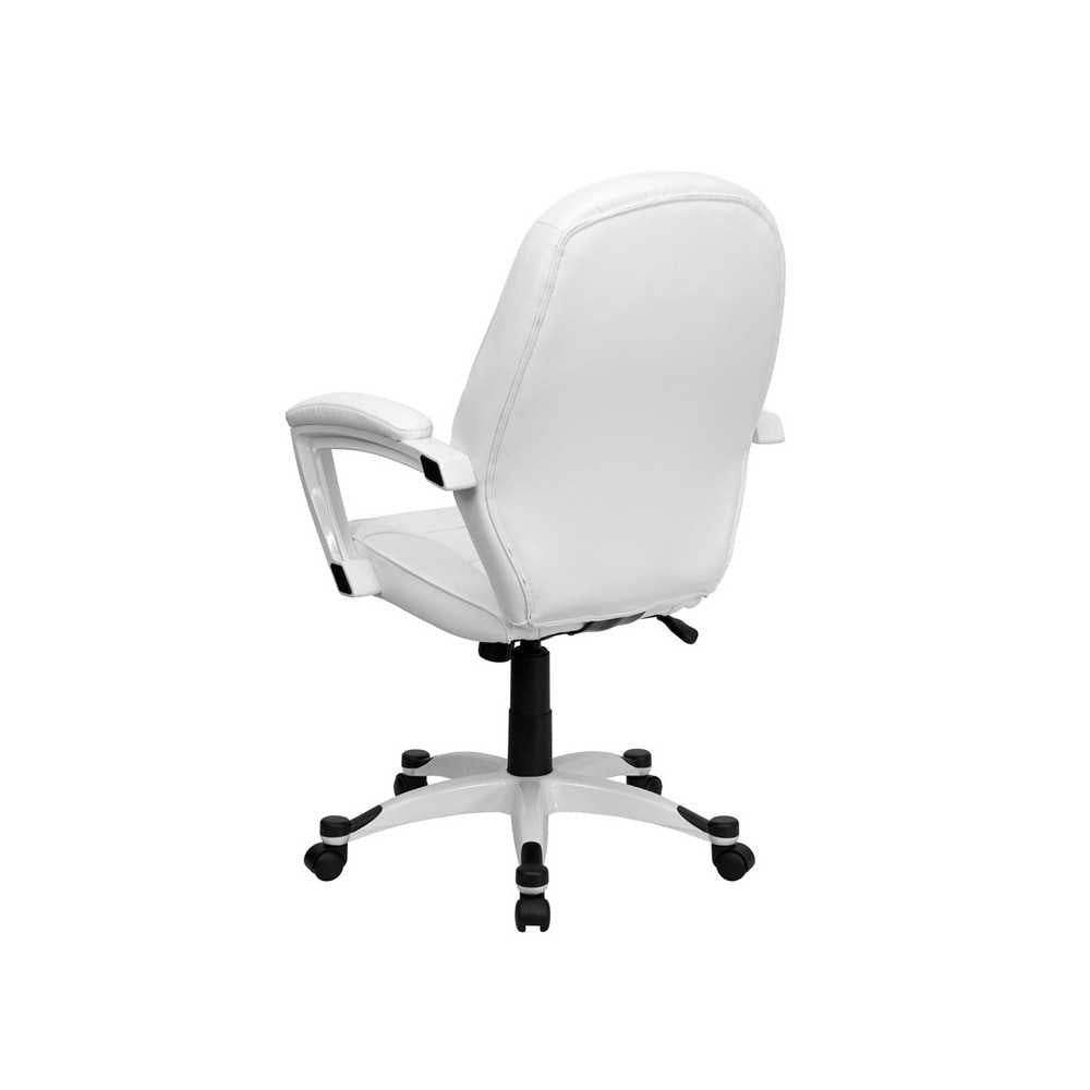 Mid-Back White LeatherSoft Tapered Back Executive Swivel Office Chair with White Base and Arms