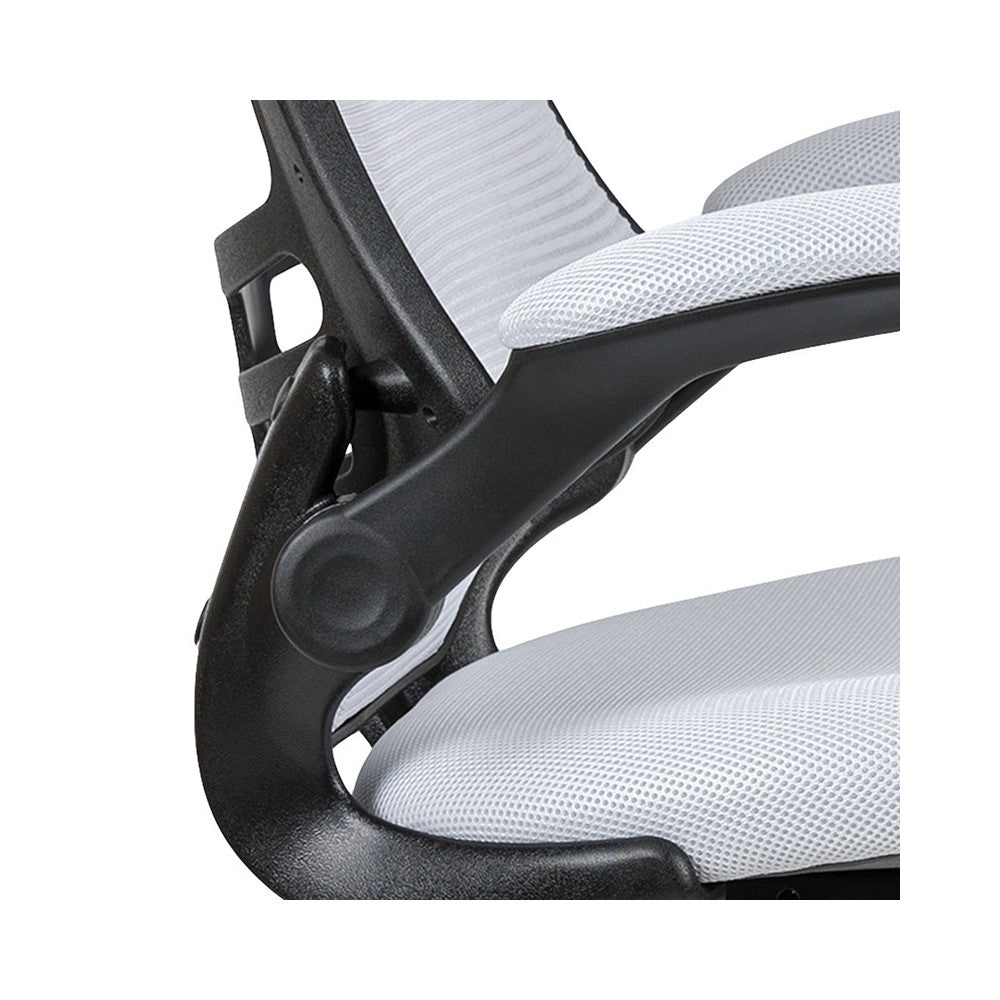 Mid-Back White Mesh Ergonomic Drafting Chair with Adjustable Foot Ring and Flip-Up Arms