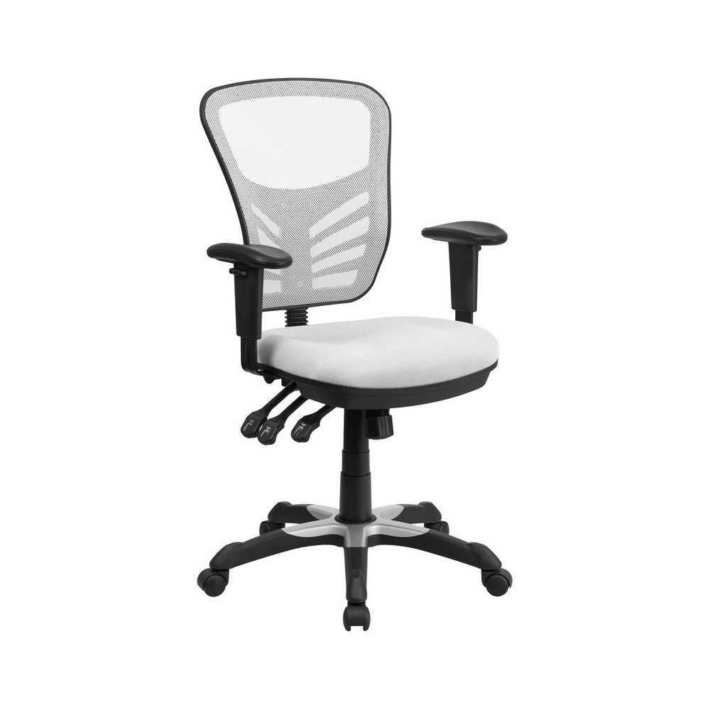 Mid-Back White Mesh Multifunction Executive Swivel Ergonomic Office Chair with Adjustable Arms