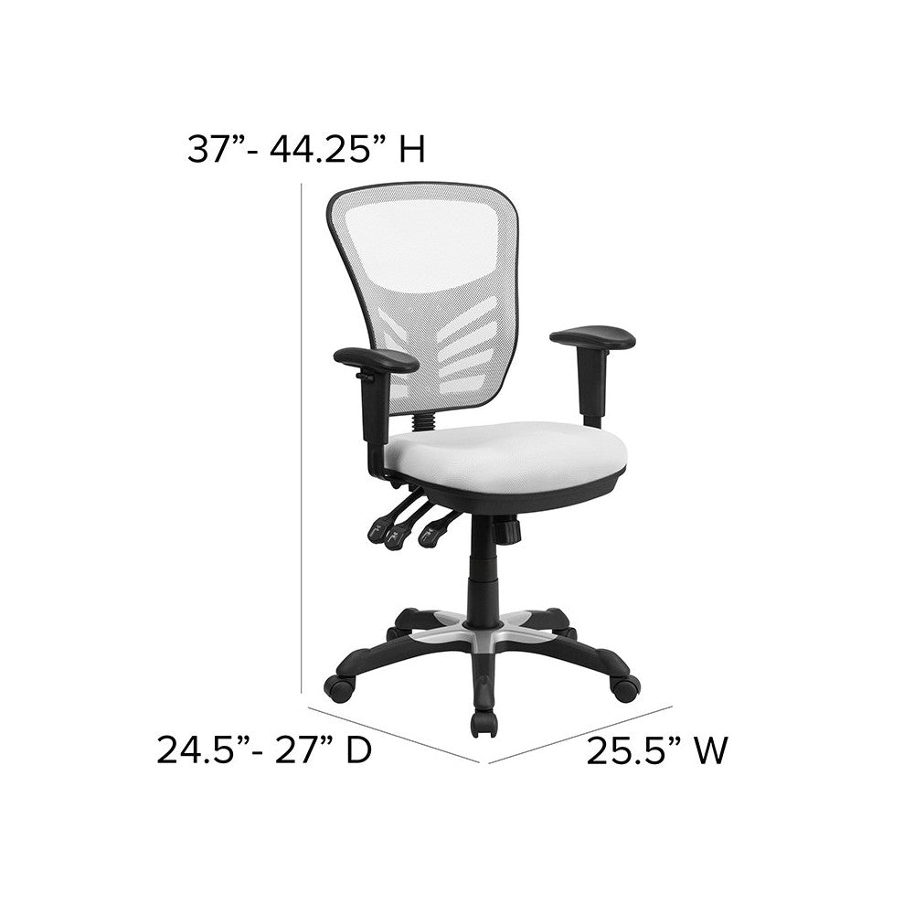 Mid-Back White Mesh Multifunction Executive Swivel Ergonomic Office Chair with Adjustable Arms