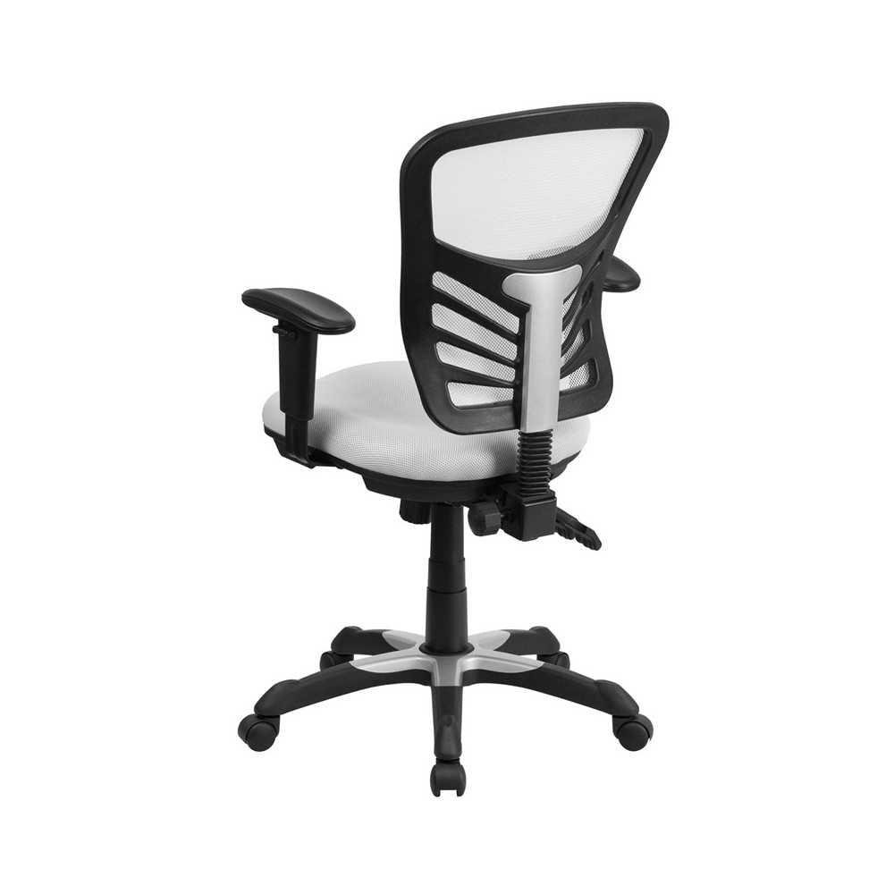 Mid-Back White Mesh Multifunction Executive Swivel Ergonomic Office Chair with Adjustable Arms