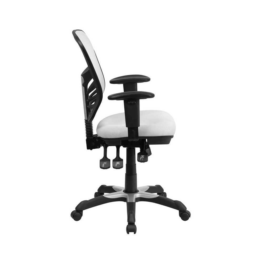 Mid-Back White Mesh Multifunction Executive Swivel Ergonomic Office Chair with Adjustable Arms