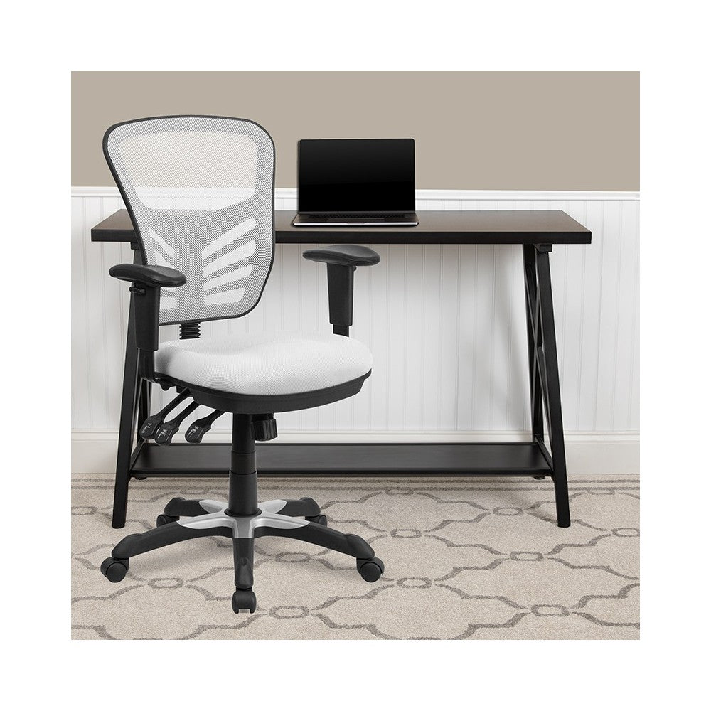 Mid-Back White Mesh Multifunction Executive Swivel Ergonomic Office Chair with Adjustable Arms