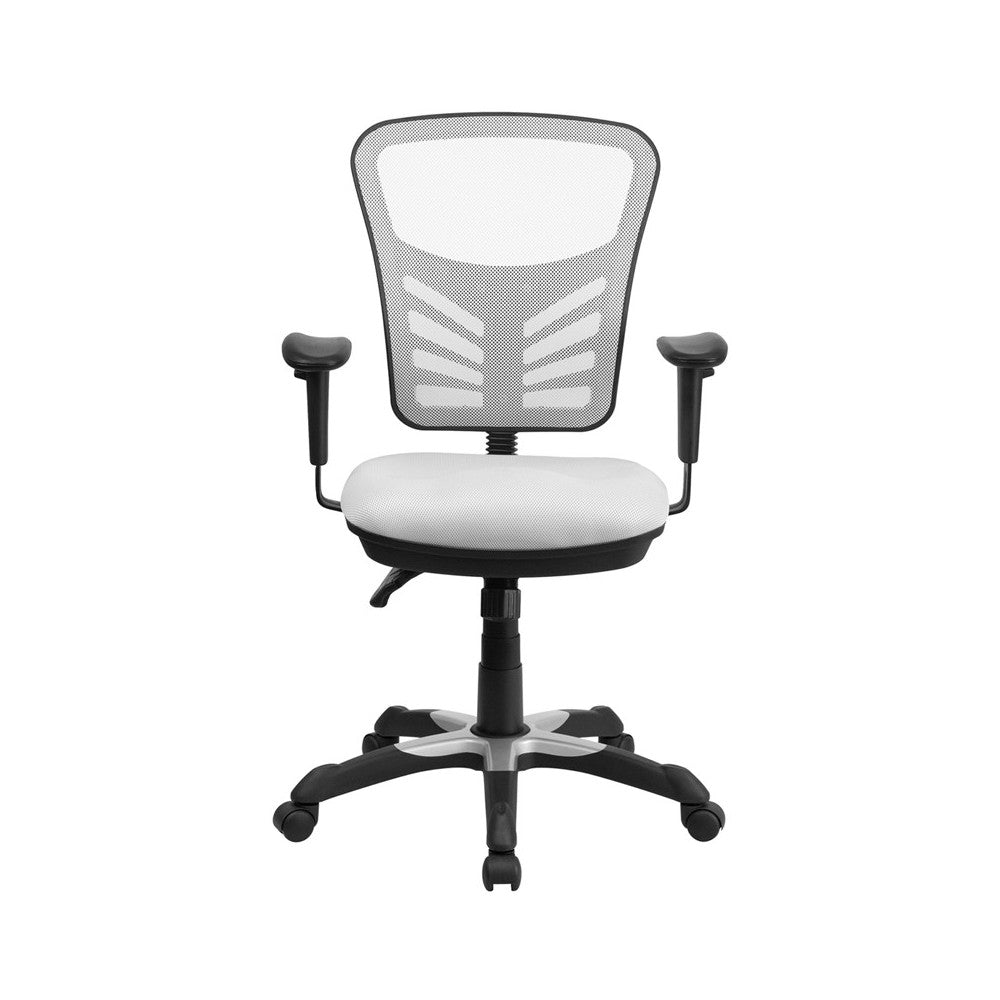 Mid-Back White Mesh Multifunction Executive Swivel Ergonomic Office Chair with Adjustable Arms