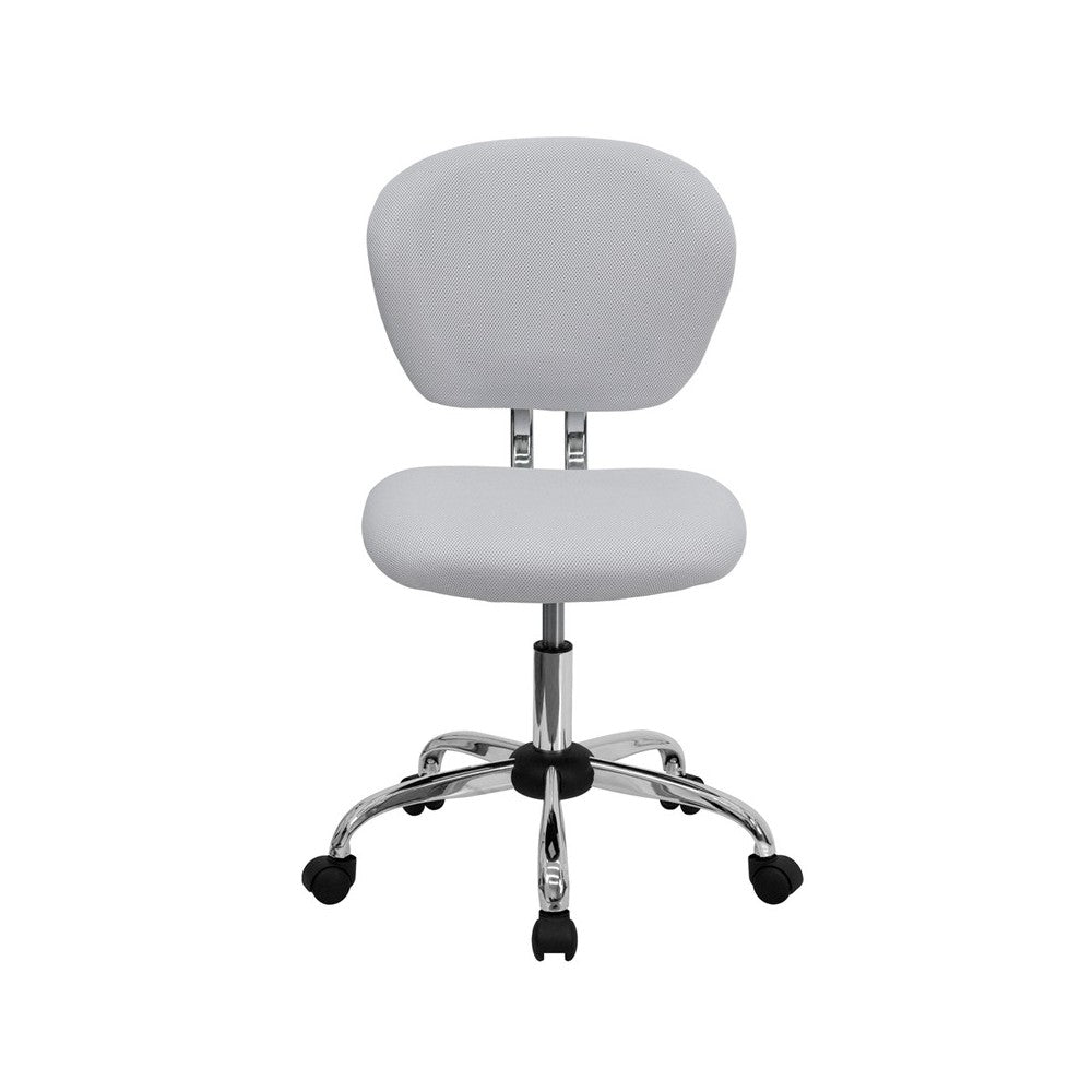 Mid-Back White Mesh Padded Swivel Task Office Chair with Chrome Base