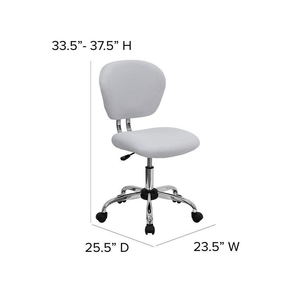 Mid-Back White Mesh Padded Swivel Task Office Chair with Chrome Base