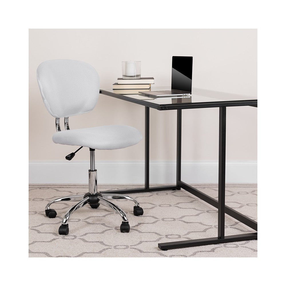 Mid-Back White Mesh Padded Swivel Task Office Chair with Chrome Base