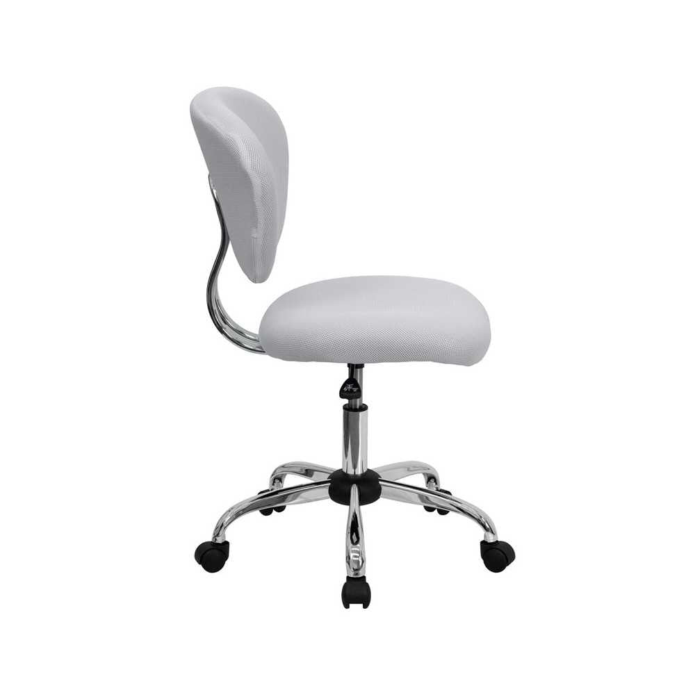 Mid-Back White Mesh Padded Swivel Task Office Chair with Chrome Base