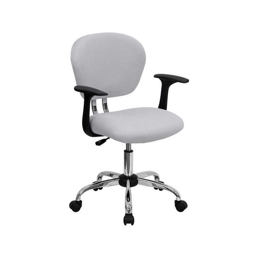 Mid-Back White Mesh Padded Swivel Task Office Chair with Chrome Base and Arms