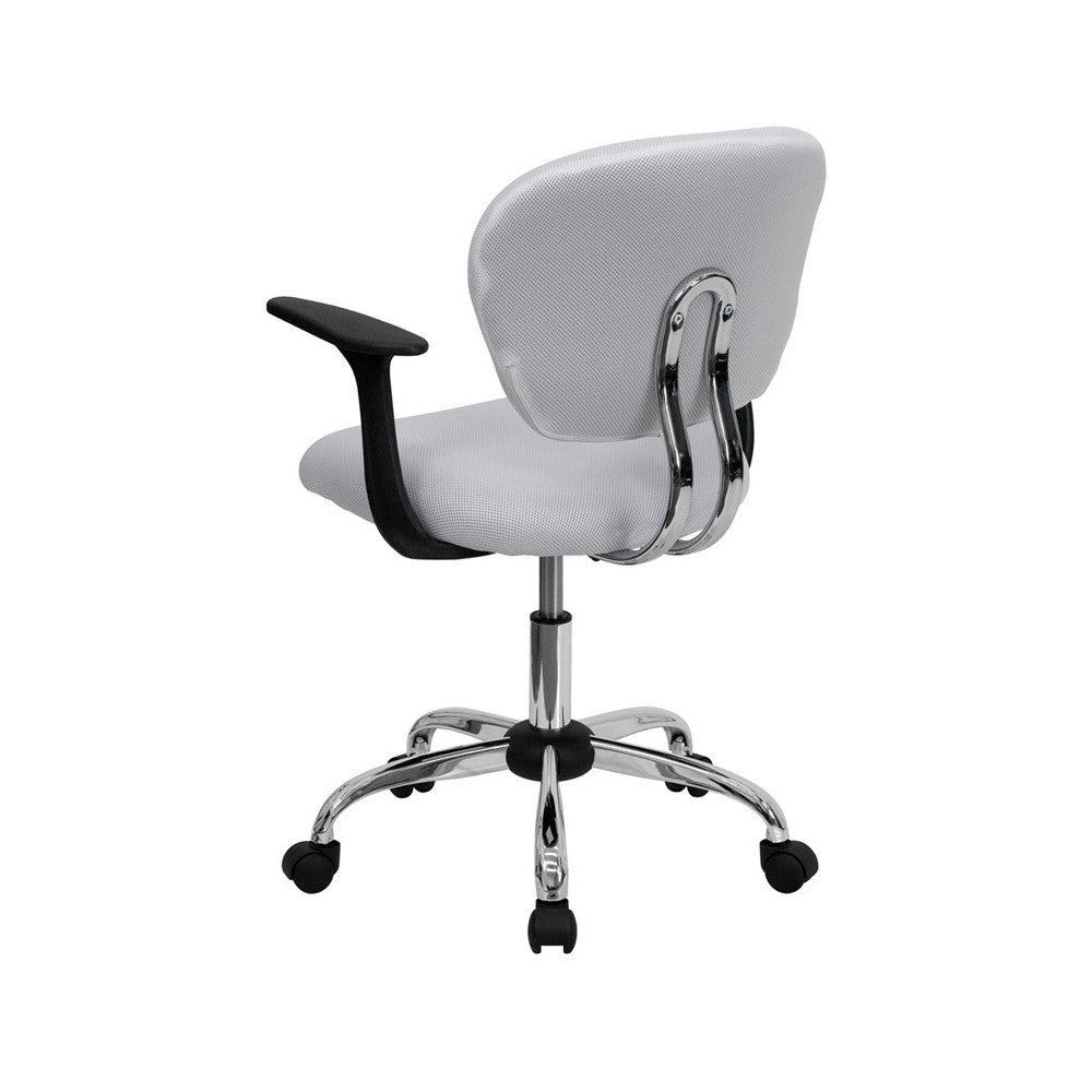 Mid-Back White Mesh Padded Swivel Task Office Chair with Chrome Base and Arms