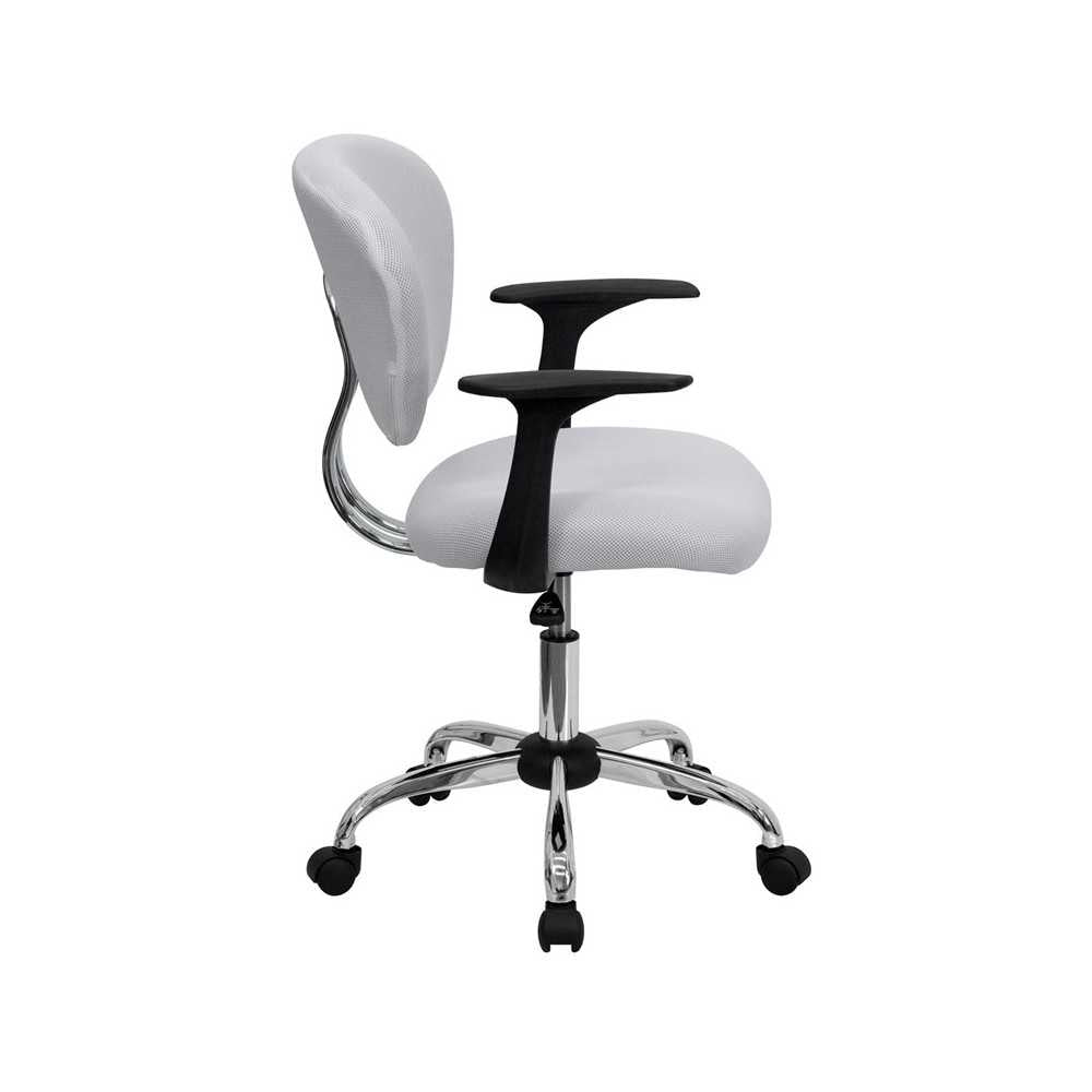 Mid-Back White Mesh Padded Swivel Task Office Chair with Chrome Base and Arms