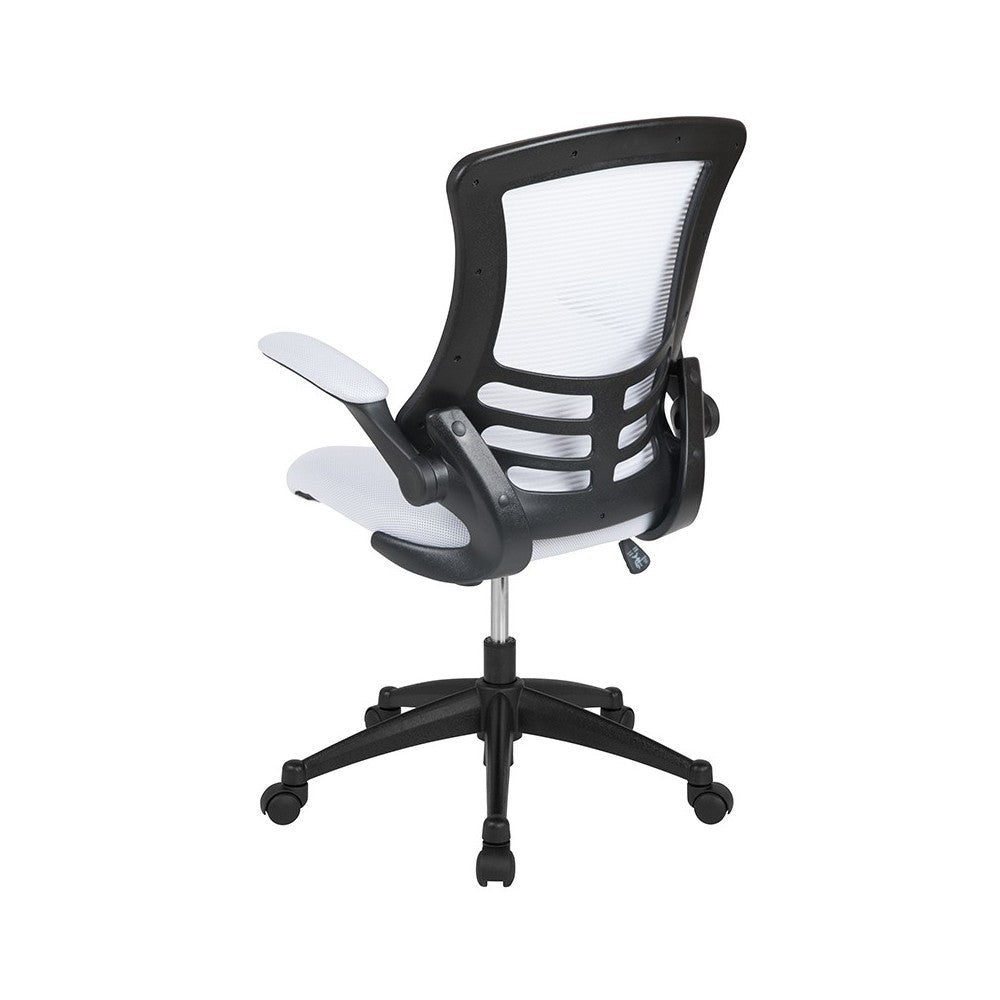 Mid-Back White Mesh Swivel Ergonomic Task Office Chair with Flip-Up Arms