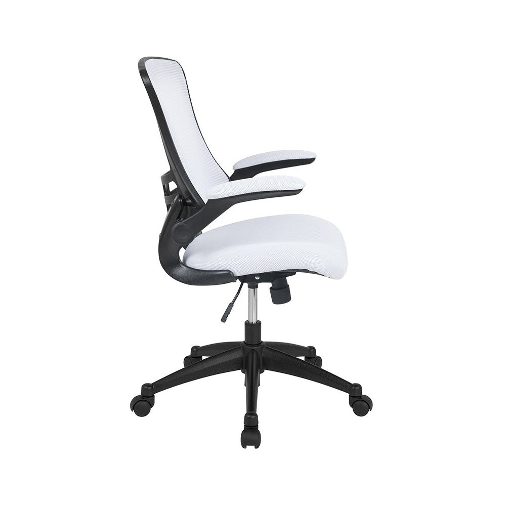Mid-Back White Mesh Swivel Ergonomic Task Office Chair with Flip-Up Arms