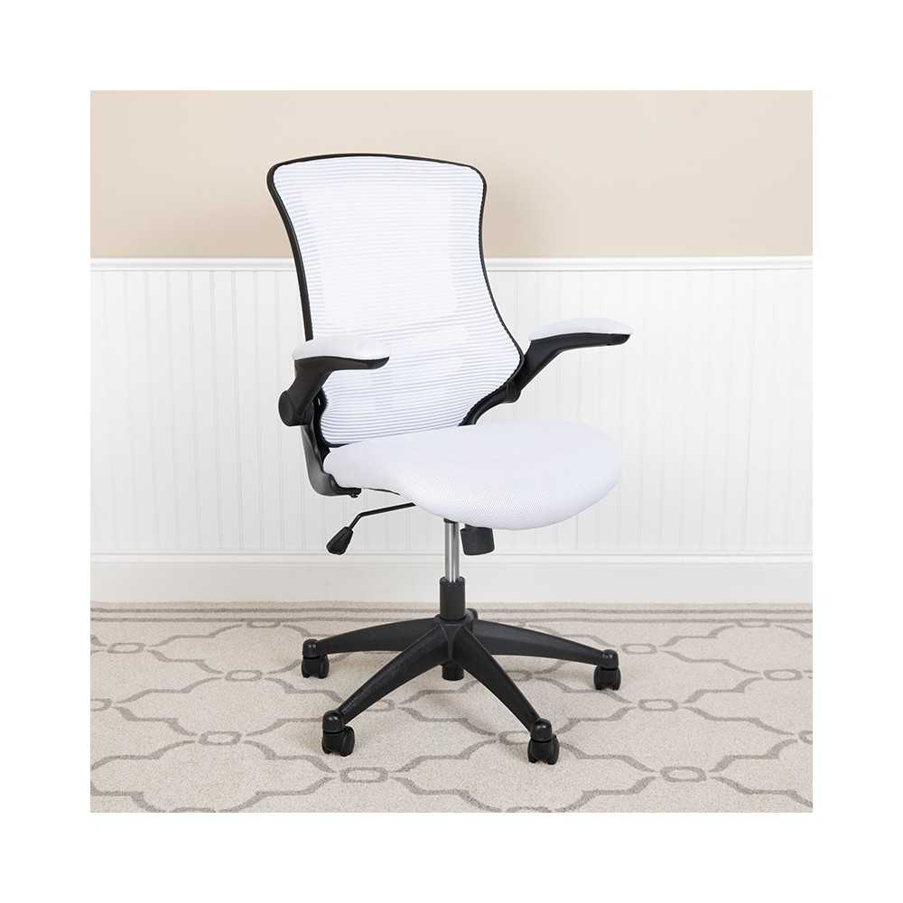 Mid-Back White Mesh Swivel Ergonomic Task Office Chair with Flip-Up Arms