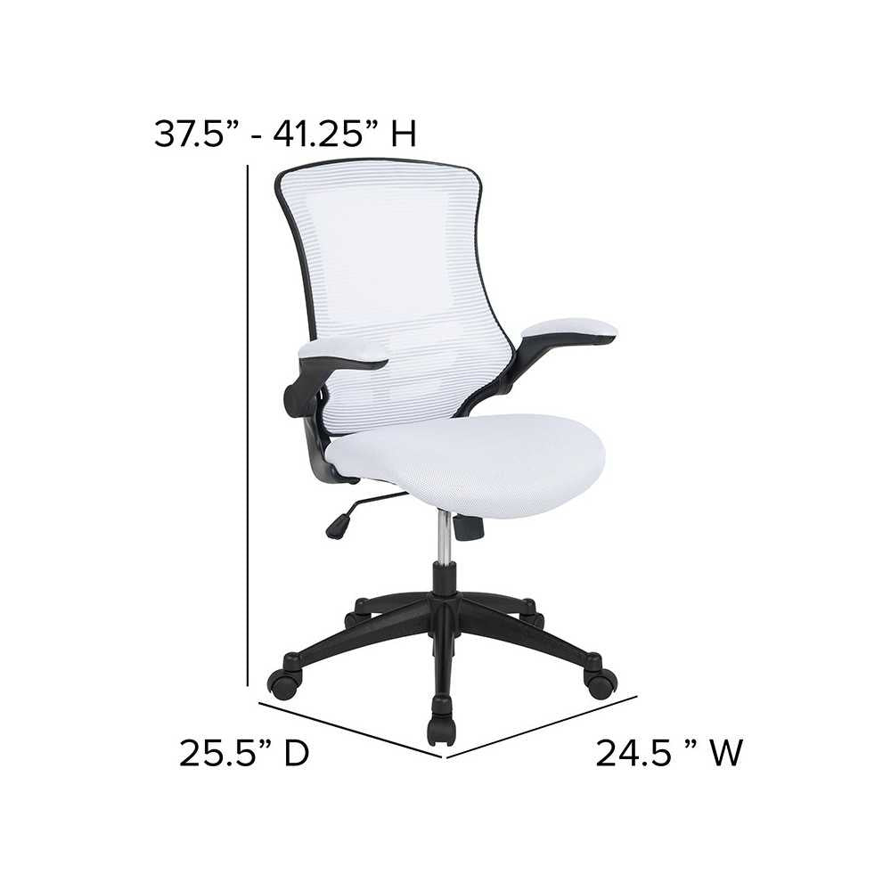 Mid-Back White Mesh Swivel Ergonomic Task Office Chair with Flip-Up Arms