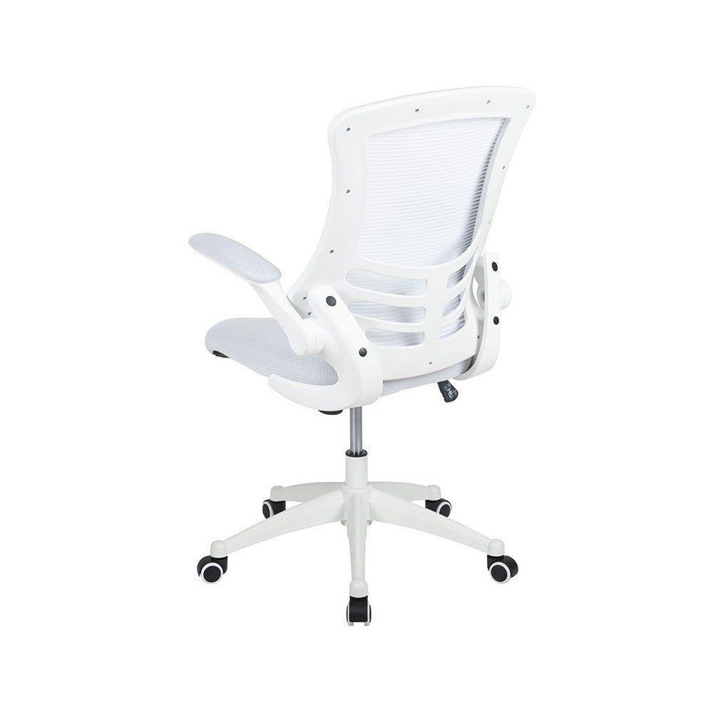 Mid-Back White Mesh Swivel Ergonomic Task Office Chair with White Frame and Flip-Up Arms