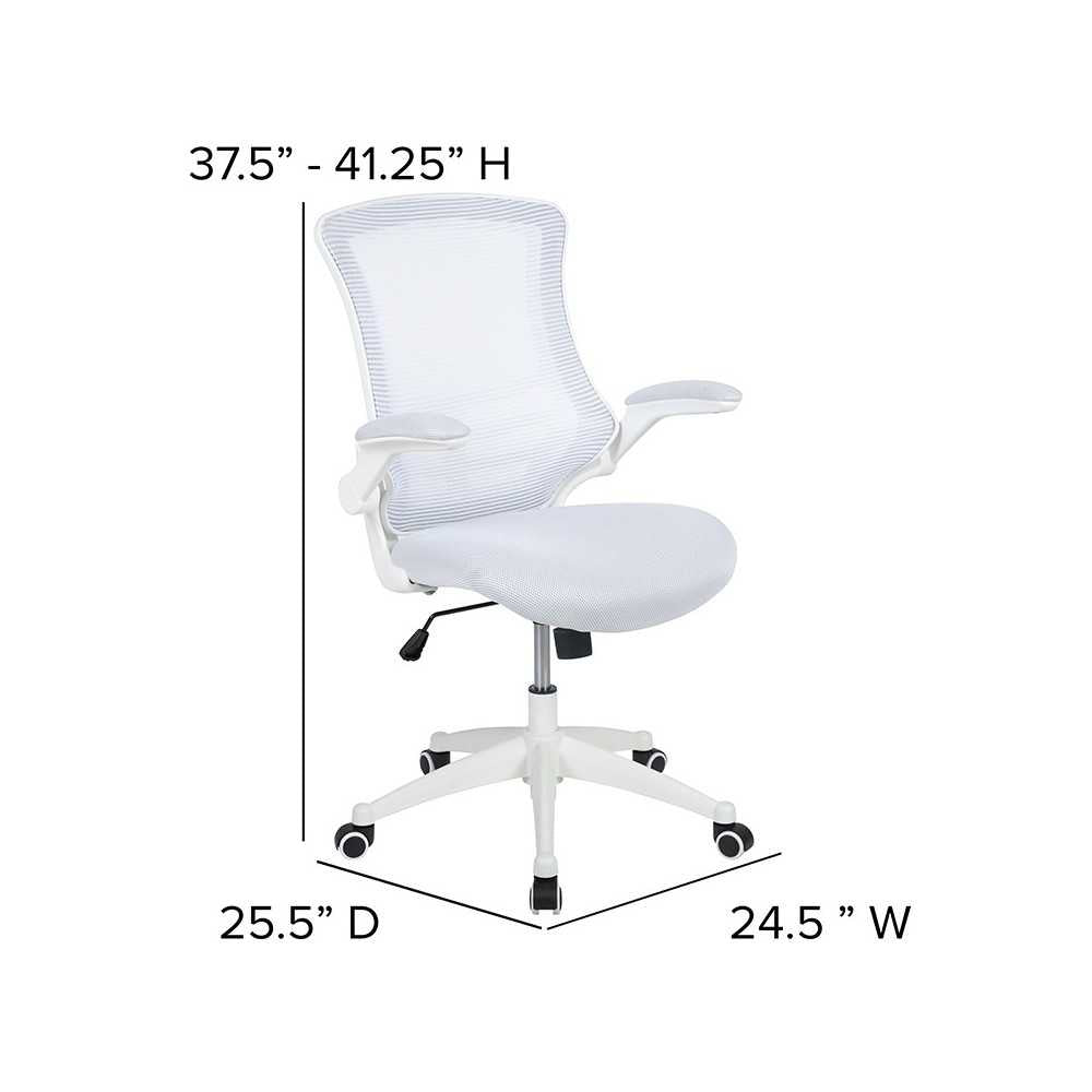 Mid-Back White Mesh Swivel Ergonomic Task Office Chair with White Frame and Flip-Up Arms