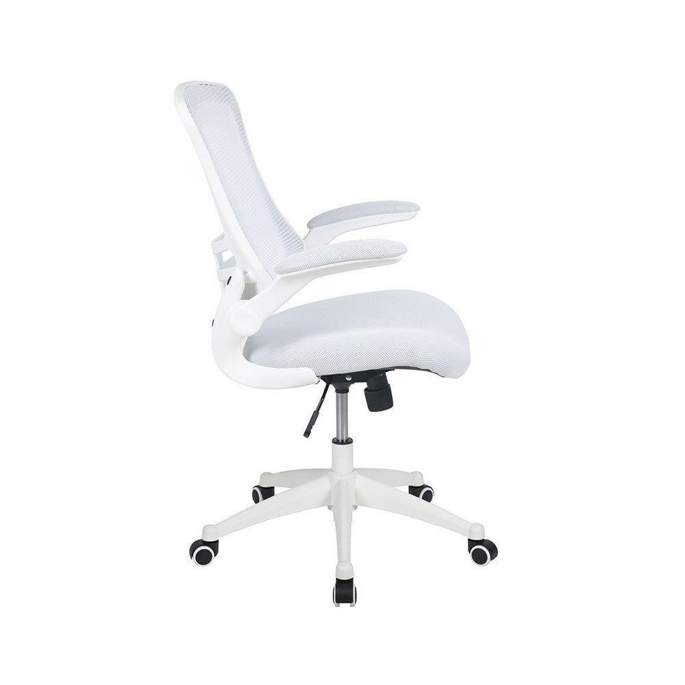 Mid-Back White Mesh Swivel Ergonomic Task Office Chair with White Frame and Flip-Up Arms