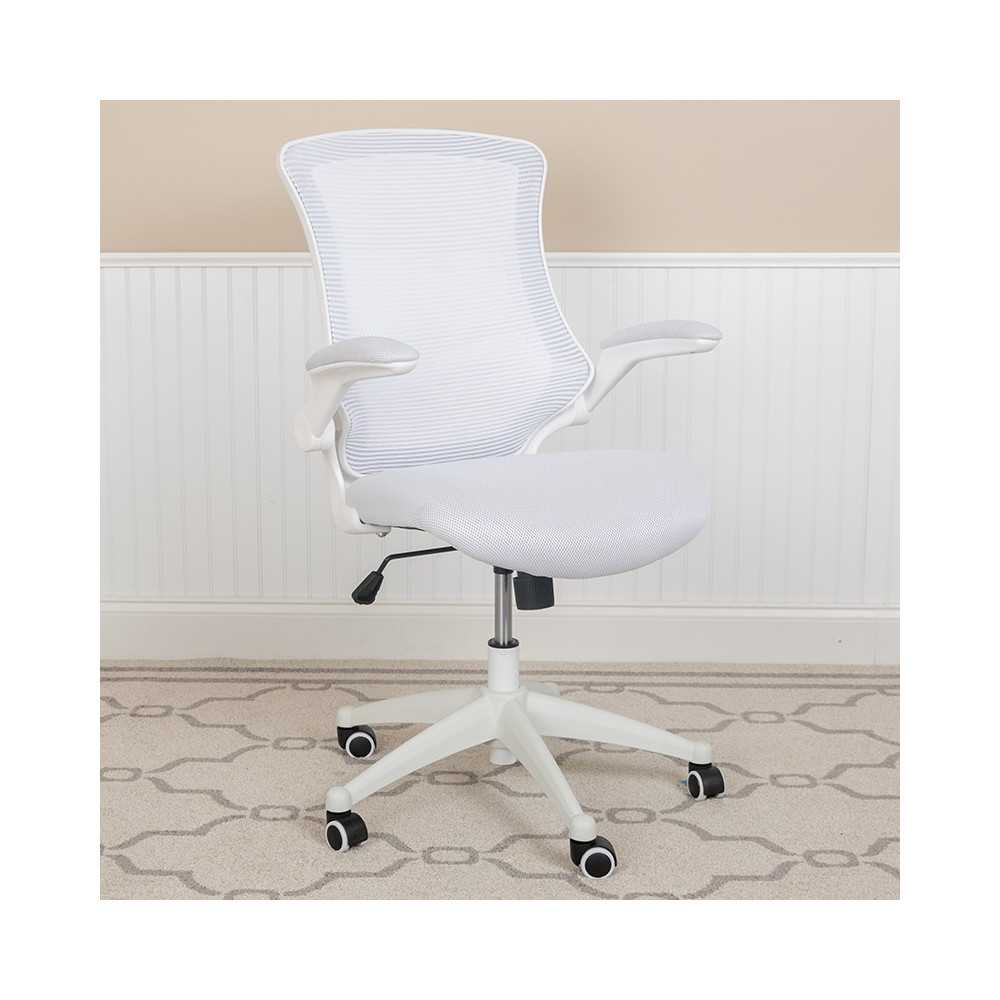 Mid-Back White Mesh Swivel Ergonomic Task Office Chair with White Frame and Flip-Up Arms