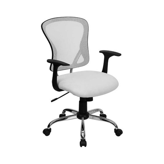 Mid-Back White Mesh Swivel Task Office Chair with Chrome Base and Arms
